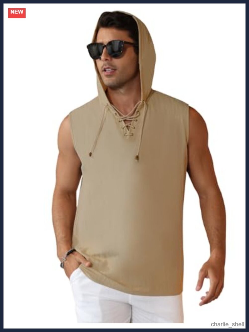 Men's Linen Sleeveless Tank Top Lace Up Hooded Renaissance Yoga Shirt